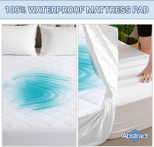 Abstract Waterproof Mini Crib Mattress Protector - Quilted Fitted Cover for Bassinet, 24" x 38" Mini Crib, White