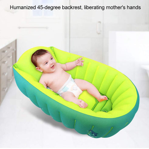 Pinsofy 06 Baby Inflatable Bathtub, Green Foldable Shower Basin, PVC Nonslip for Baby Gift Years Old Kids