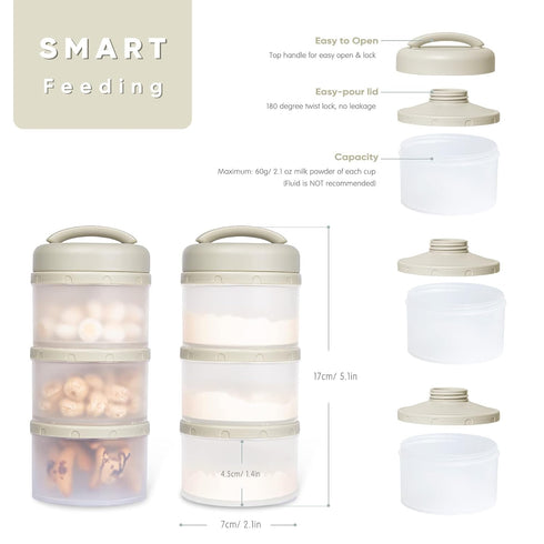 2 Pack, Termichy Stackable Formula Dispenser Portable Milk Powder Container, Warm Grey