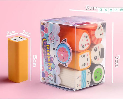 12 Pack Food Erasers, Cute Sushi Desserts, Fun Desk Pet Erasers for Kids, Bulk Long Pencil Erasers, School Supplies