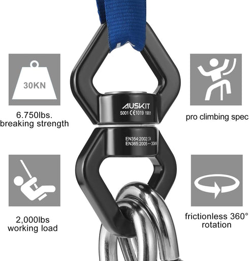 Black Swing Swivel, 30 KN Safest Rotational Device for Hanging Accessory