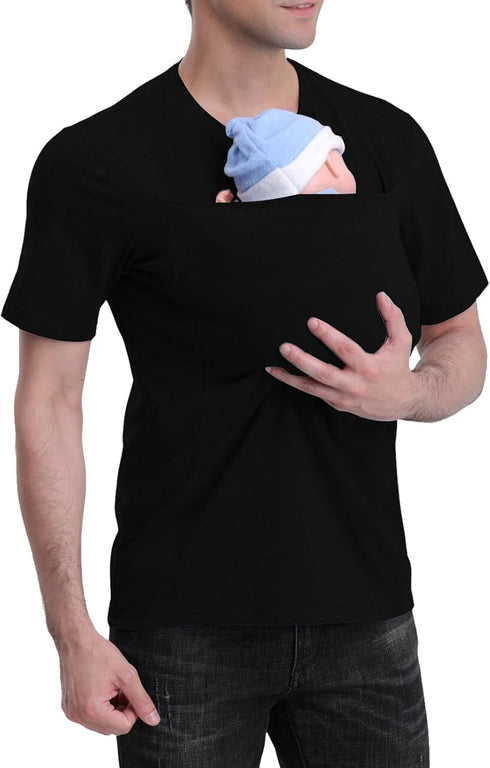 Jefuzh Mens Baby Carrier Shirt, Kangaroo Shirt for Dad and Baby V Neck Short Sleeve Kangaroo T Shirt for Dad