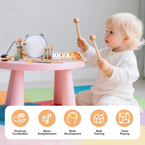 Uhqajd Set, 3+, Baby Musical Instruments Montessori Wooden Toys for Toddlers Neutral Colors Percussion Instruments
