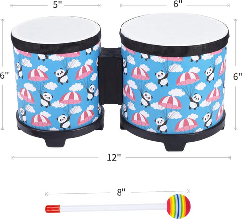 Set 2 5" 6") Bongo Floor Tom Drums for Kids: Childrens Drum Percussion Music Instrument with Mallets - Preschool