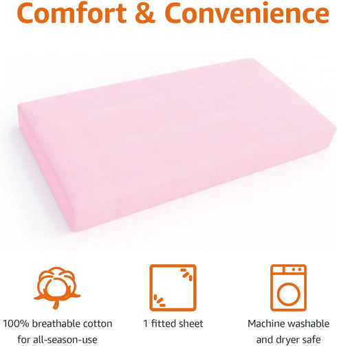 100% 28 52 Inches, Amazon Basics Cotton Jersey Knit Fitted Crib Sheet for Boys and Girls, fits Standard Crib