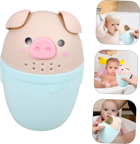 Toddmomy Cute Pig Bath Rinse Cup for Babies Thick Baby Shampoo Cup Handle Cartoon Bathing Spoon for Hair Washing