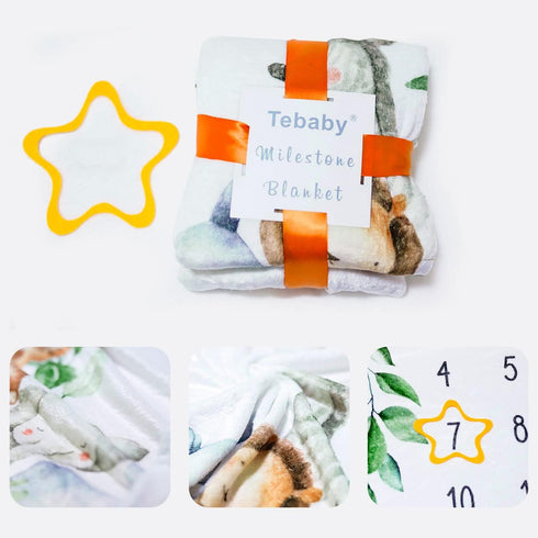 Baby Monthly Milestone Blanket Boy - Personalized Jungle Animals Newborn Month Blanket, 51''x40'' Nursery Decor