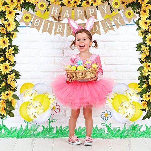 33 Pieces Sunflower Party Supplies, Happy Birthday Banner, Big Cake Topper, Yellow Sunflower Cupcake Topper, Garland