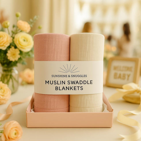SUNSHINE & SNUGGLES 100% 2- Pack Soft Cotton Swaddles for Newborns, - Large, Breathable Baby Blanket - Versatile
