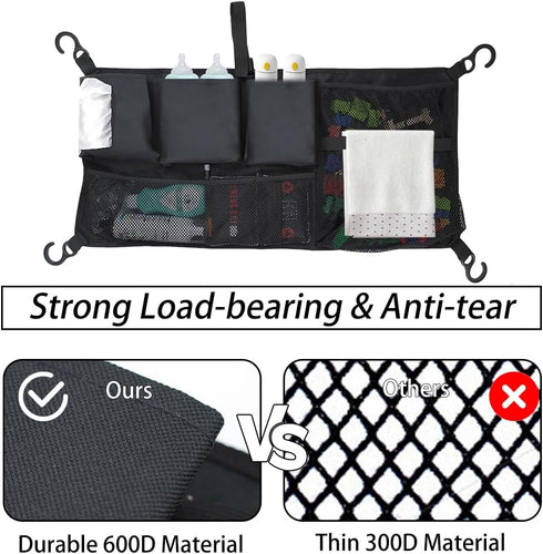 Abnaok Stroller Wagon Cargo Net, Large Capacity Mesh Storage Bag with Sorting Pockets, Compatible with WONDERFOLD