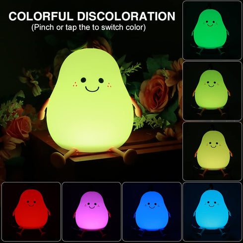 DiQiRenQin 2 30/60 LED Cute Pear Night Light, Rechargeable Silicone Fruit Night Lamp, Kawaii Bedside Lamp, Modes (Warm