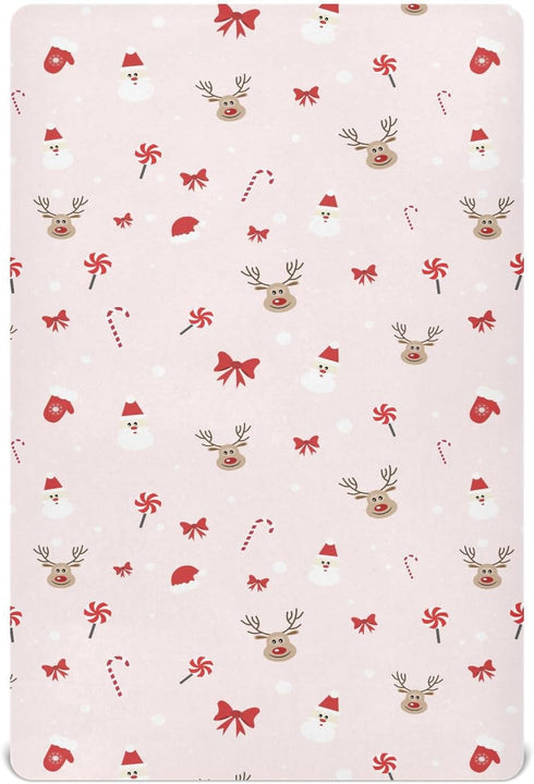 SDMKA Christmas Pattern Crib Sheets for Boys Girls - Portable Microfiber Fitted Crib