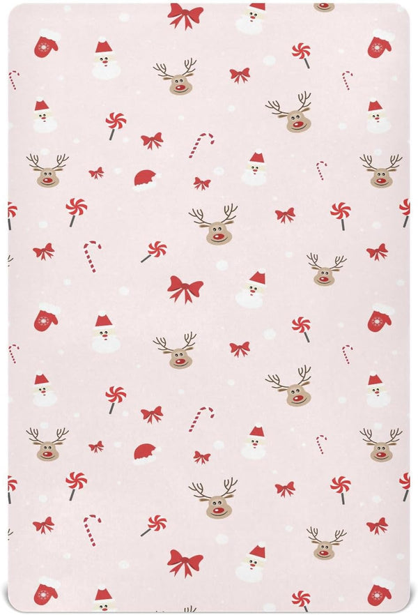 SDMKA Christmas Pattern Crib Sheets for Boys Girls - Portable Microfiber Fitted Crib