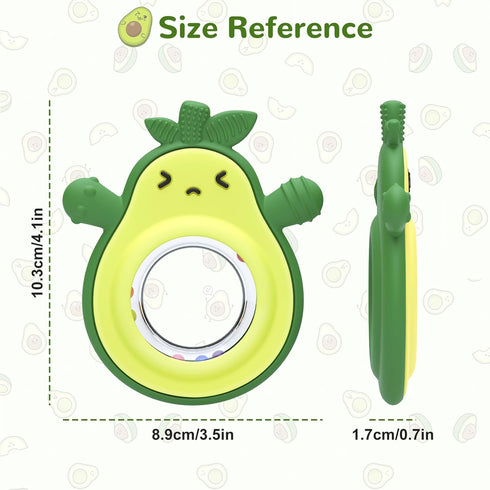0-3-6-12 MISSLILI Teething Toy for Babies, Silicone Avocado Shape with Rattle Teether for Infants Months, Sensory Chew