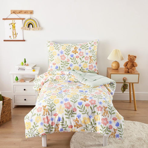 Wake In Cloud - Floral Toddler Bedding Set for Girls, Cute Colorful
