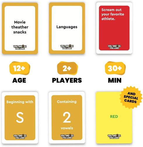 Snooze 200 15+ Viral Studios You You Lose Fast-Paced Word Party Game for Teens & Adults | Hilarious Matching Cards