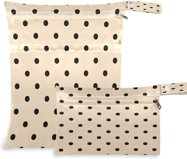 Haskirky Netural Polka Dots 2 Pcs Cloth Diaper Wet Dry Bags,Waterproof and Washable