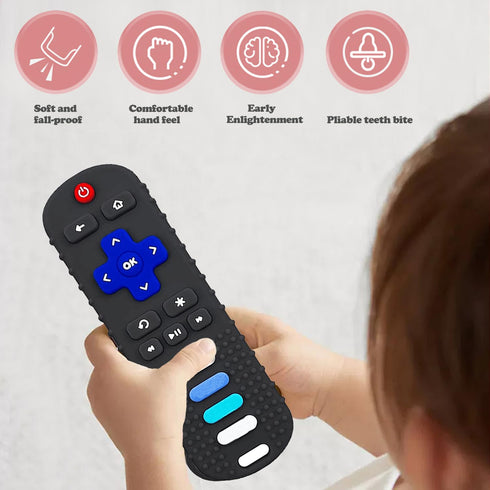 Silicone Baby Teething Toys for Babies 3-6-18-24 Months - Remote Control Shape Teething Toys, BPA Free (L-BlackBlue)