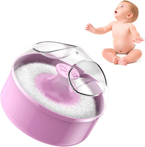 RAFGALDEX Baby Powder Puff and Container Gentle Wool Body Powder Puff with Empty Loose Dusting Powder Box Case