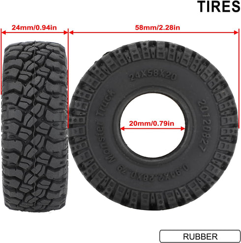 1.0 Tires-2.28in*0.94in Rc Crawling Tires All Terriain Large Tyre for 1/18 TRX4M 1/24 SCX24 AX24 FCX24 RC Crawler Axial RC Crawler Car -Tire Tread D