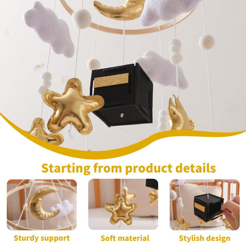 GOODMOM Baby Crib Mobile Nursery Decoration Moon and Stars Hanging Mobile Gender-Neutral Baby Mobile for Crib Handmade