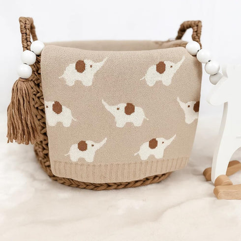 Cozy 30x40 Cotton Baby Blanket Knit Soft Swaddle Receiving Blankets Toddler Infant Blanket with Lovely Elephant