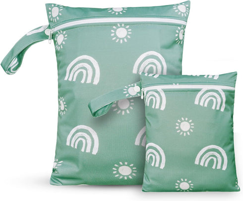 CoolaPeach 2 Pcs Wet Bags Waterproof Reusable Zippered Pocket Cloth Diaper Wet Dry