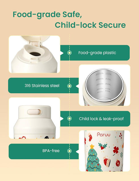 7-Temp 12oz Paruu Portable Bottle Warmer for Travel, Easy-Clean Wide Mouth, Portable Milk Warmer with Fast Heating