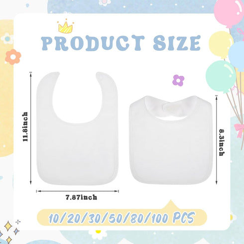 20 Toulite Pcs White Bibs for Baby Washable Reusable Waterproof Cotton Feeder Bibs with Double Sided Design for Baby
