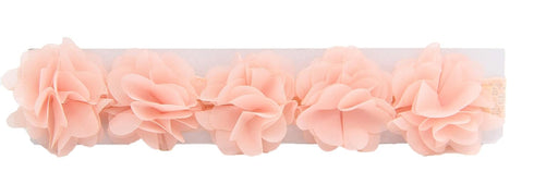 Baby Toddler Elastic Chiffon Flower Headbands, Princess Girls Hand Sewing Beads Flower Headwear (QJ11 White Pink)