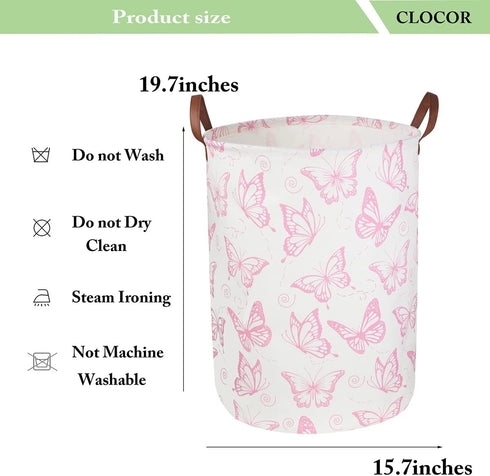 CLOCOR Pink Laundry Basket,Waterproof Nursery Hamper for Baby Girl ,Collapsible Storage Baskets for Girls Bedroom,Kids