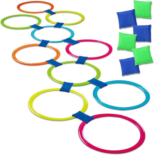 2-In-1 Hopscotch & Bean Bag Toss, Combine Hopscotch Rings with Bean Bag Toss Game for Kids, Fun Playground Toys