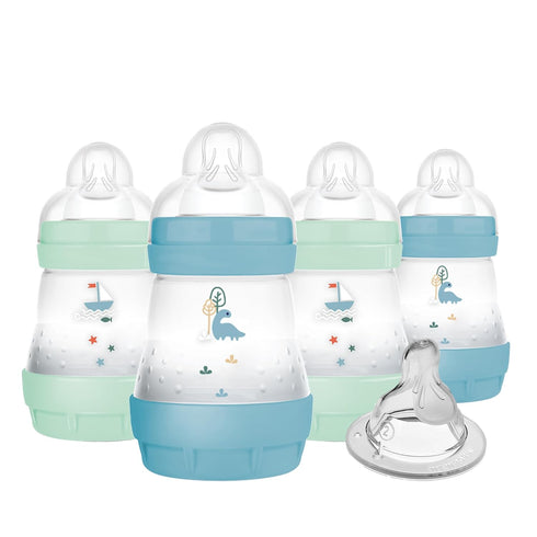 MAM 4 Pack 0-3 Anti-Colic Baby Bottles, Extra Slow & Slow Flow Nipples for Newborns Months