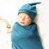 Newborn Swaddle Blanket with Hat Set - Hospital Receiving Blankets for Girls Boys (Teal)