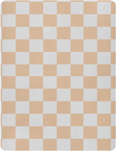 Pigsaly 27x39 Inch Crib Sheets Light Orange Gray Checkered Baby Sheet for Standard Crib Mattress Boys Girls Toddler Bed