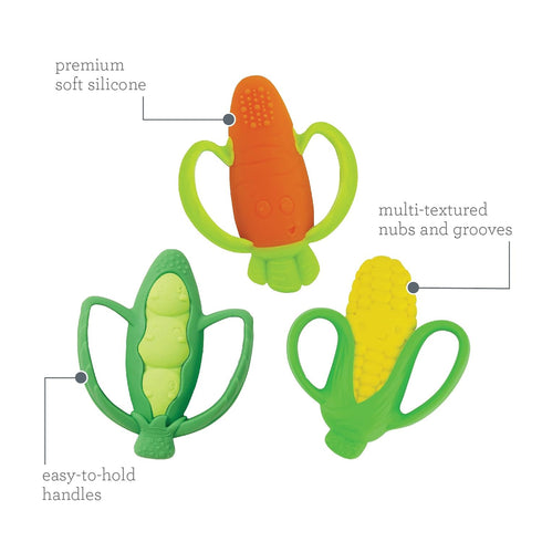 Infantino Farmers Market Teether Gift Set - Set of 3 BPA-Free Veggie Textured Silicone Teethers, Multicolor