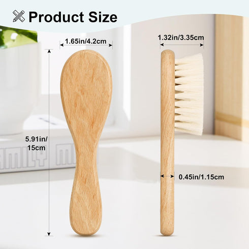 Mocokkiti Set (2 Baby Hair Brush, Goat Bristles Brush and Baby Cradle Cap Brush for Cradle Cap Wood Bristle Brush