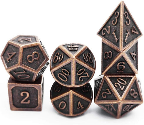 Haxtec Antique Copper Metal DND Dice Set - 7 Polyhedral Dice Compatible with Dungeons and Dragons