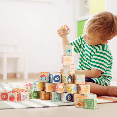 1-3 36 1.7" Wooden ABC Toy Building Blocks for Toddlers PCS Wood Alphabet Number Blocks for Stacking Learning Preschool