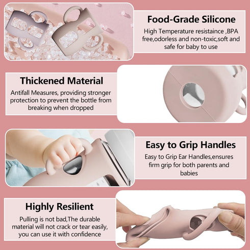 2 Pack 8 oz, Silicone Sleeves with Easy-Grip Handle for Avent Natural Glass Bottles, Anti Breakage Baby Bottle Holder