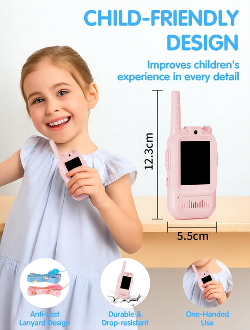Fabeto 2 Pack 3-8 Walkie Talkie for Kids with Video: Rechargeable Toddler Toys with HD Camera & Voice Changer, Long
