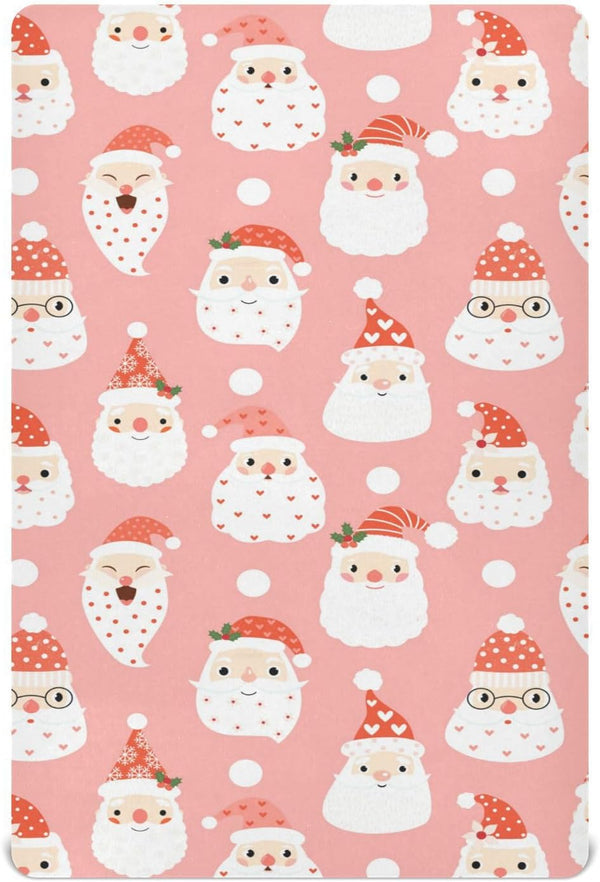 Mazeann Santa Pink Christmas Crib Sheets Soft Breathable Fitted Baby Crib Sheets Mattress