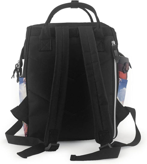 OUSIKA Backpack Daypacks Flower and House Print Diaper Bag Multifunction Laptop Travel Large Nappy Bag, Black, One Size