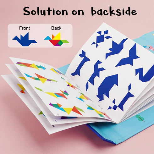 BEESTECH Wooden Tangram Puzzle Book, Travel Games for Kids, Educational Learning Puzzles Toys for Boys and Girls 3-8
