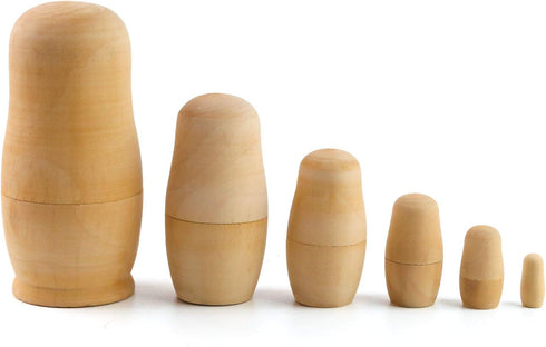 Koogel 6 Set Unpainted Nesting Dolls, Blank Wooden Matryoshka for Kids, DIY Birthday Gift for Parent Child Activities