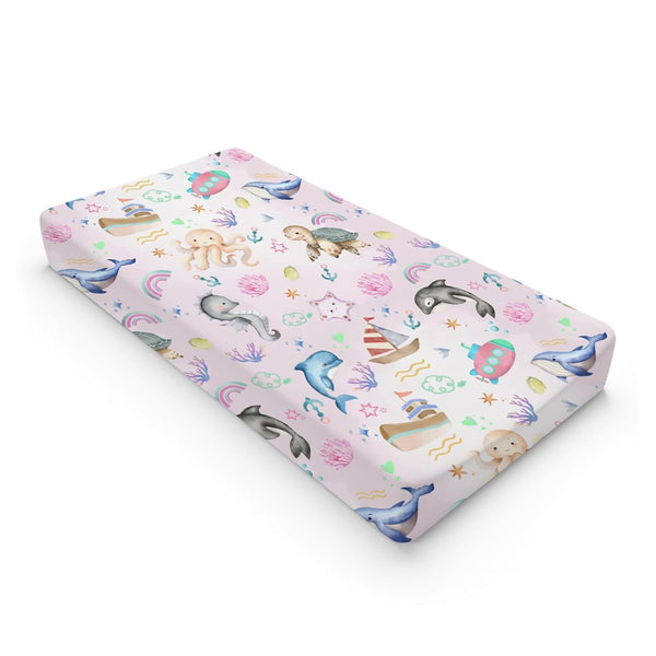 Colorful Sea Animals Baby Changing Pad Covers for Boys & Girls, 32''x16'', Soft Nautical Life Sheets