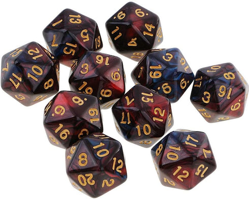 Yiotfandoll 10PCS D20 20mm 20 Polyhedral Dice Acrylic Sided Dice for RPG MTG DND Table Games (Red Blue)