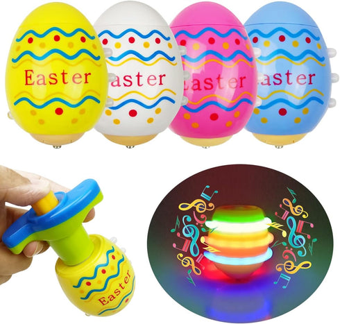 4 Pack Easter Eggs Light Up Spinning Tops with Flashing LED Lights for Kids Easter Basket Stuffers