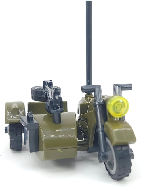 General Jim's WW2 German Military Motorcycle and Removable Sidecar Building Blocks Set (Green)