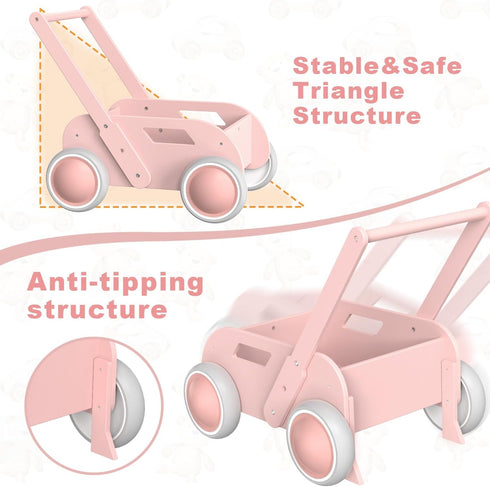 WyfKyd Wooden Baby Walker, Push and Pull Learning Walk Toys for Infants to Toddler, Walker with Wheels for Boys Girls